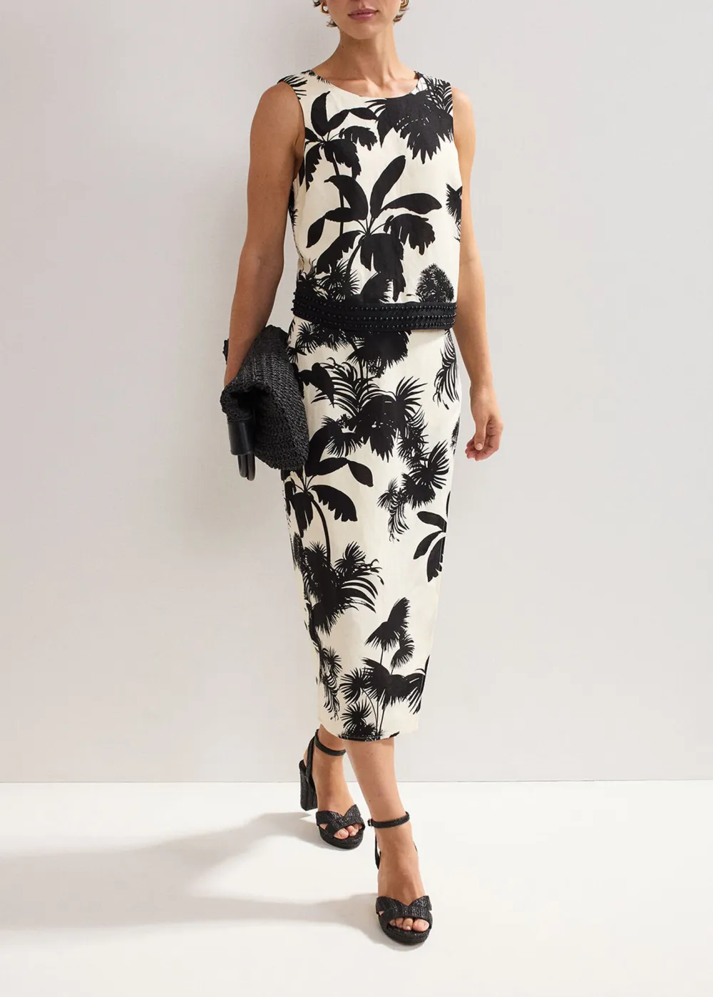 Stylish Modern Tropical Print Linen Top