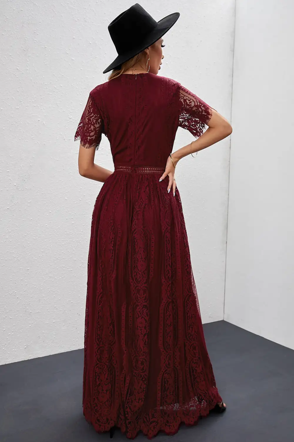 V-Neck Lace Maxi Dress