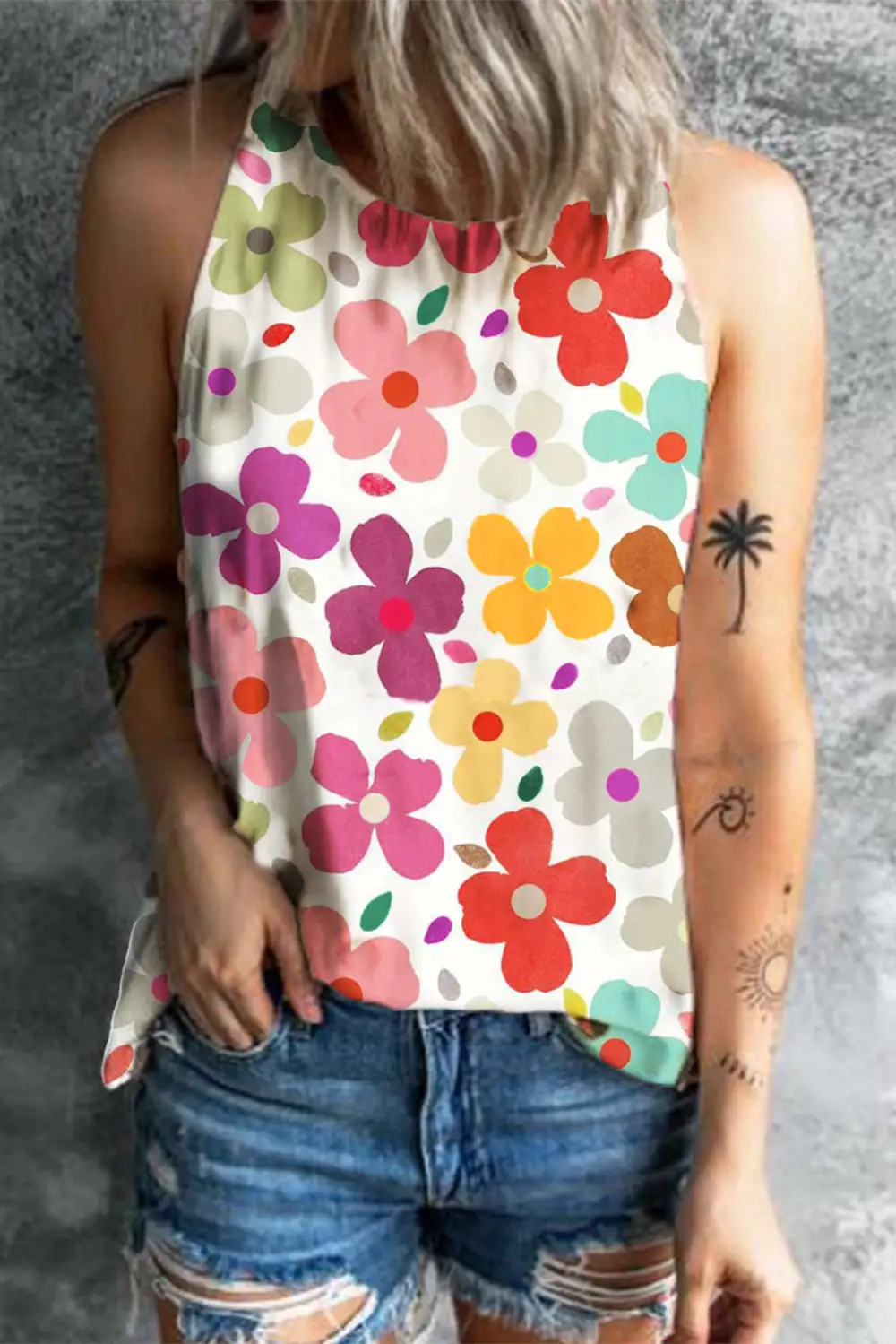 Cute Floral Print Tank Top