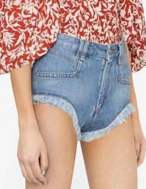 Button Closure Raw Frayed Hem Denim Shorts