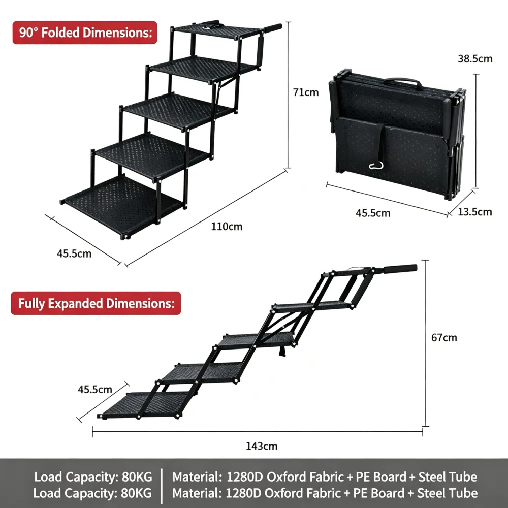 Foldable Pet Ramp—Dog Ladder—Outdoor Car Dog Stairs for SUV Sedan