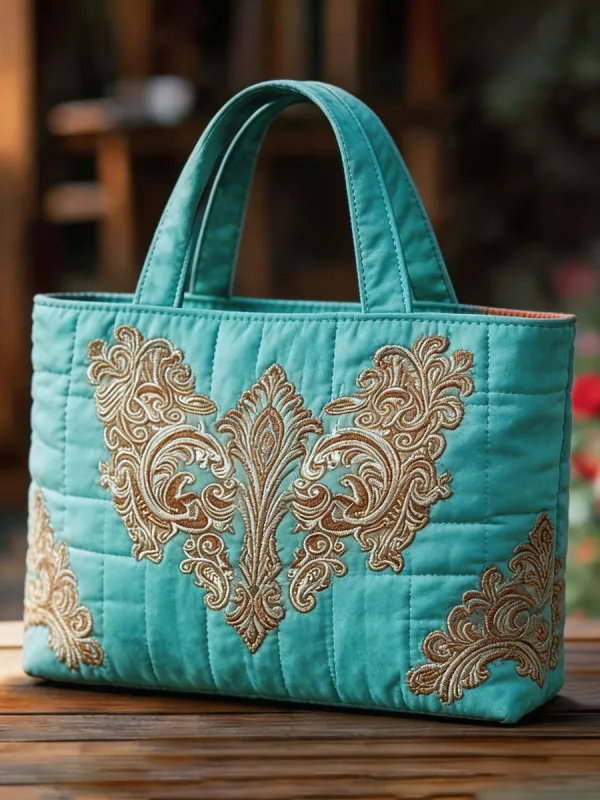 Women's Quilted Burgundy Paisley Embroidered Tote Bag