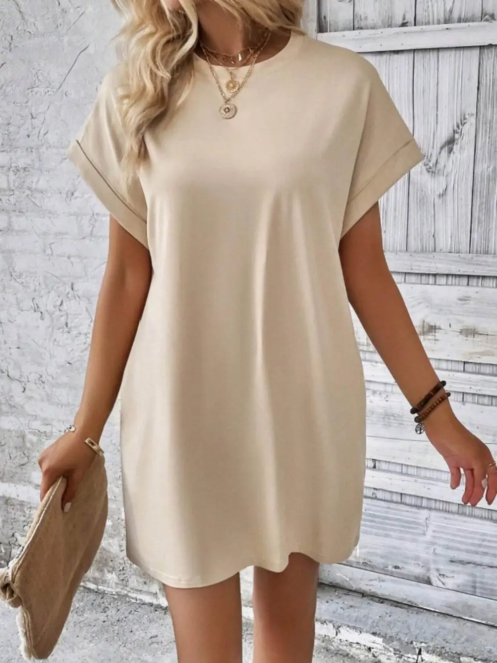 Pocketed Round Neck Short Sleeve Casual Dress