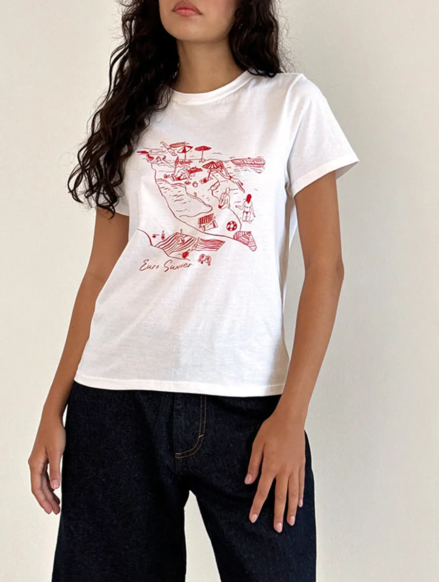 Royal Red Euro Summer White Tee
