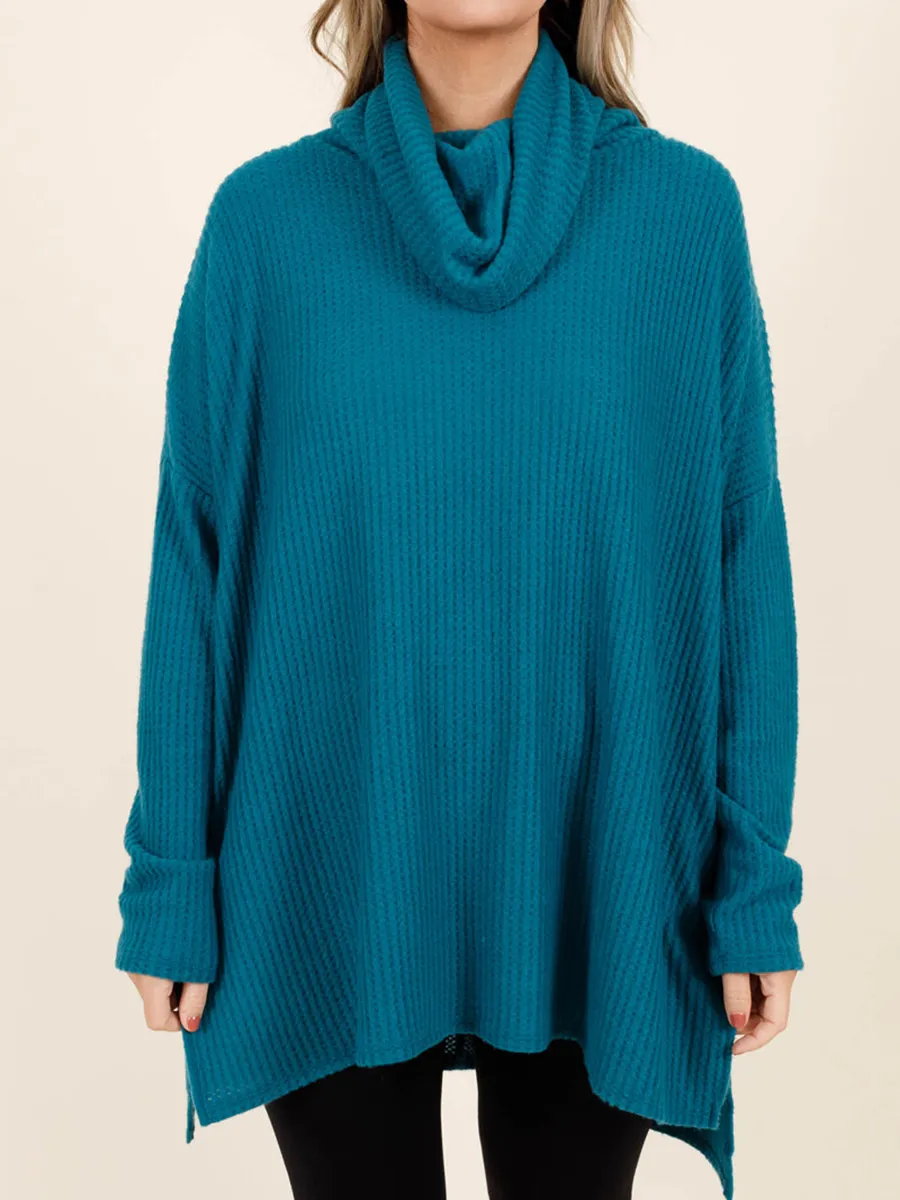 Blue green front short back long loose fitting sweater