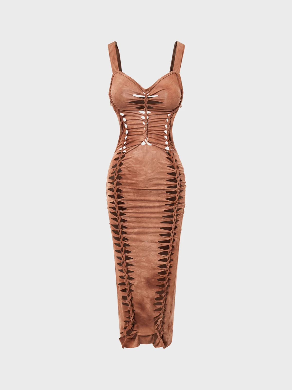 Street Brown Cut Out Dress Midi Dress