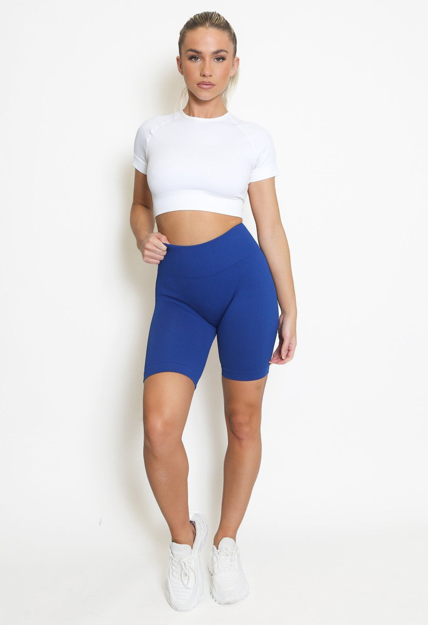 High Waist Ribbed Cycling Shorts - Leona