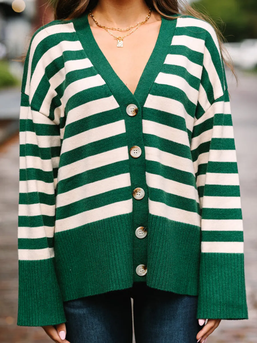 Green Striped Cardigan