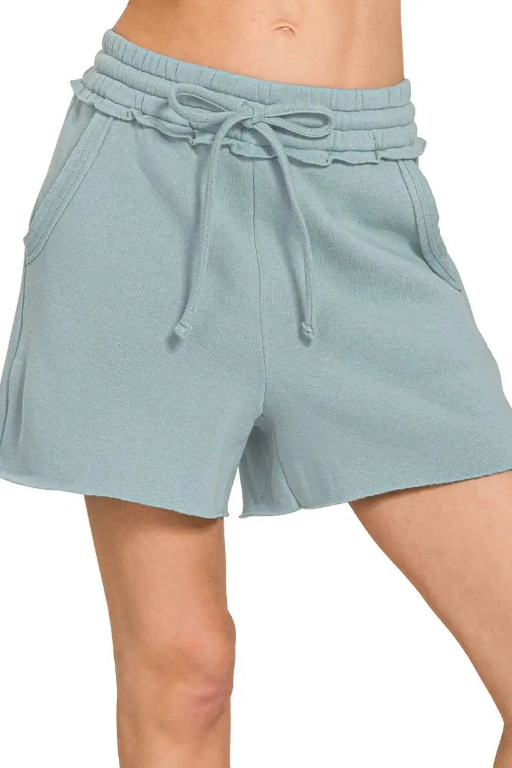 Easygoing Fleece Raw Hem Shorts with Draw String
