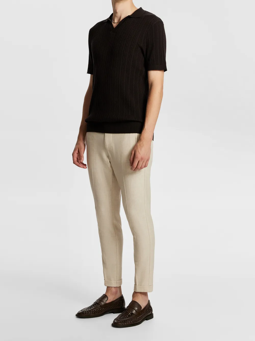 Chocolate Short Sleeve Ribbed Polo Shirt