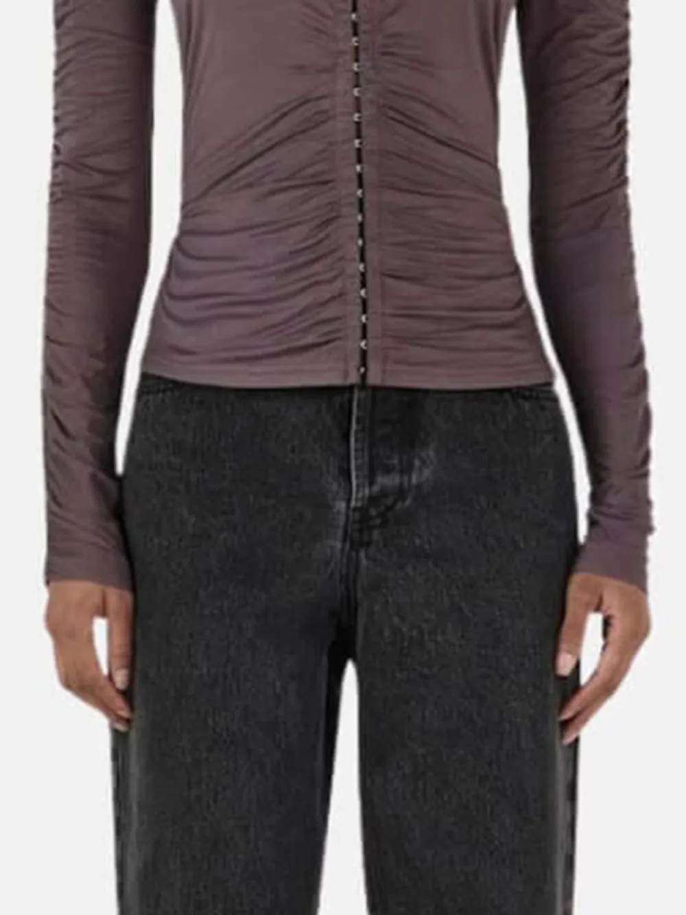 Ruched Button Up Long Sleeve Top