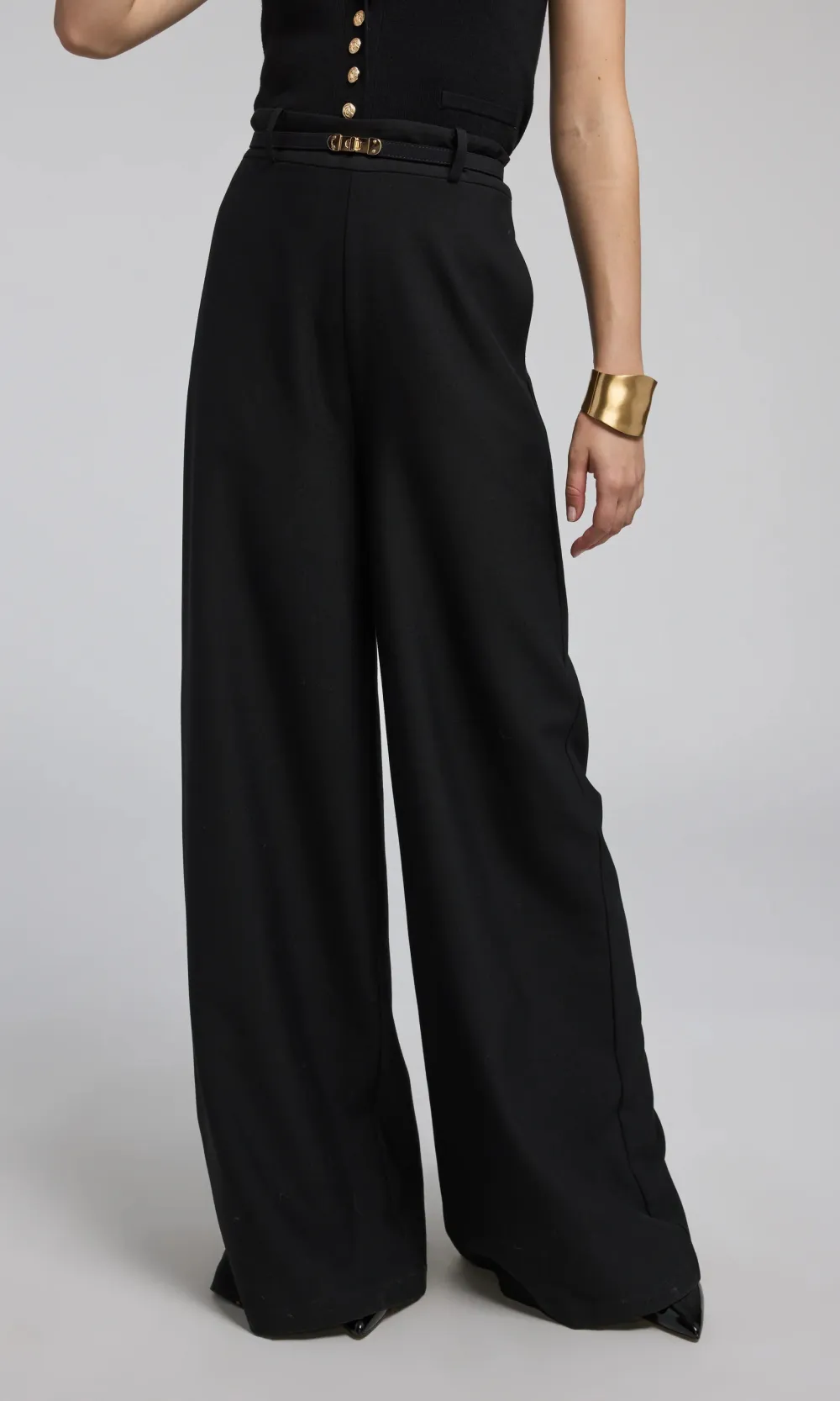 Black Drop Button Wide Leg Trousers