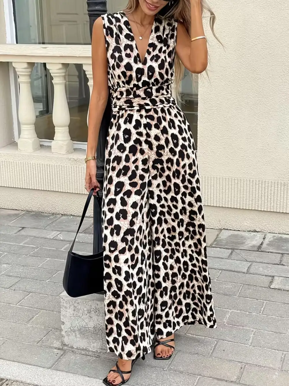Leopard Print Wide Leg Jumpsuit