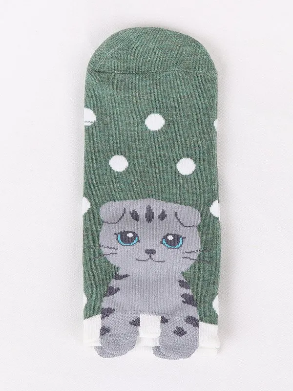 Daily Casual Cat Pattern Striped Cotton Socks Fun Cartoon Accessories