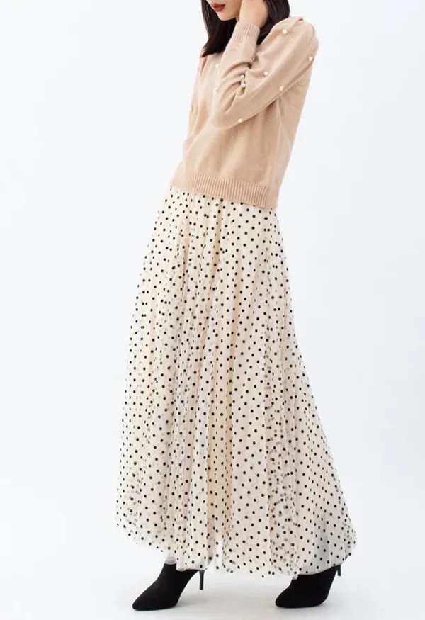 MY SECRET GARDEN TULLE MAXI SKIRT IN CREAM DOTS