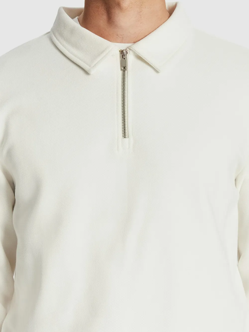 Off White Quarter Zip Polo Style Sweatshirt