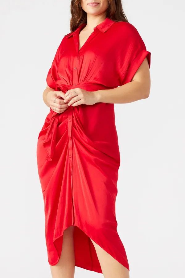 ROLLED COLLAR DRESS RED
