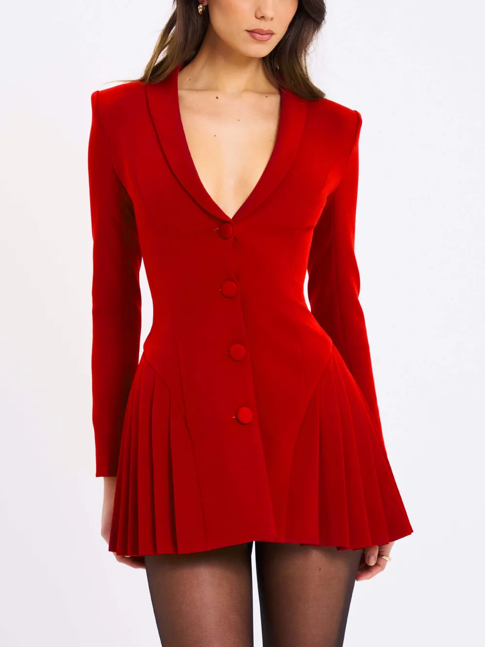Deep Neck Pleated Elegant Mini Dress