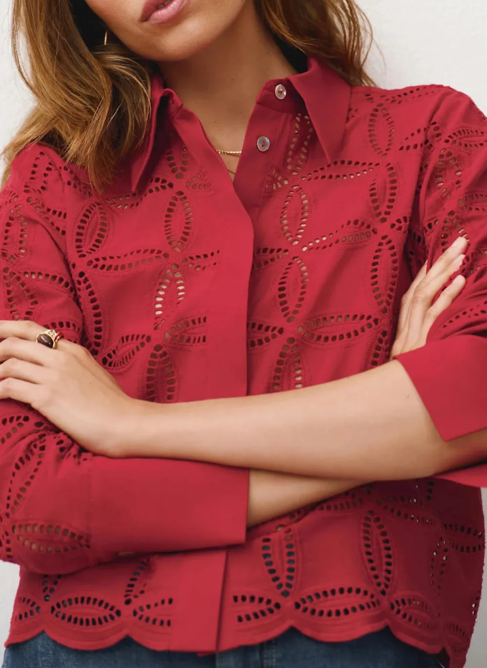 Casual Style Broderie Cropped Shirt
