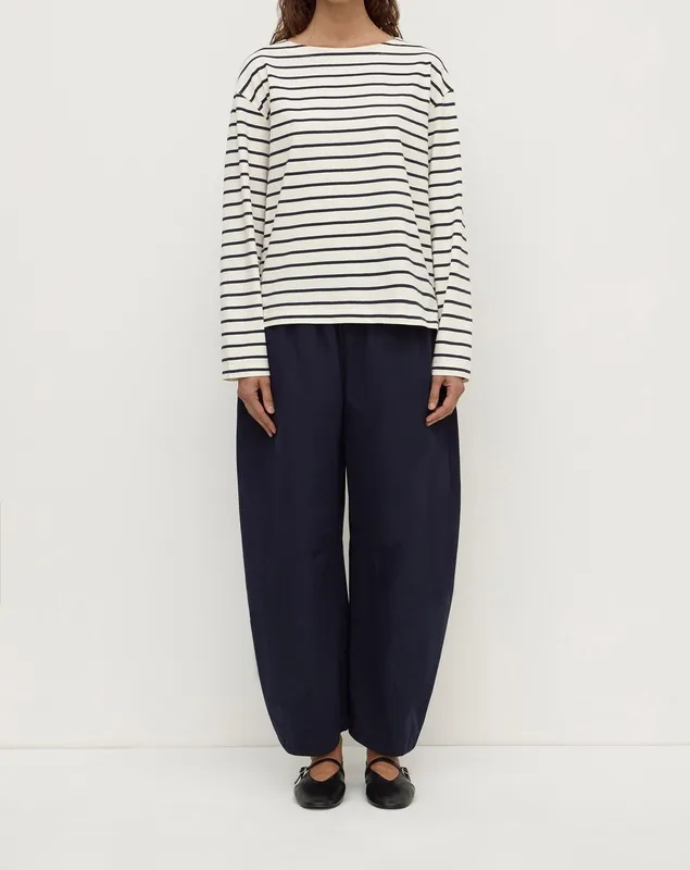 Navy & Antique White Breton Stripe Boat-Neck Long Sleeve Tee