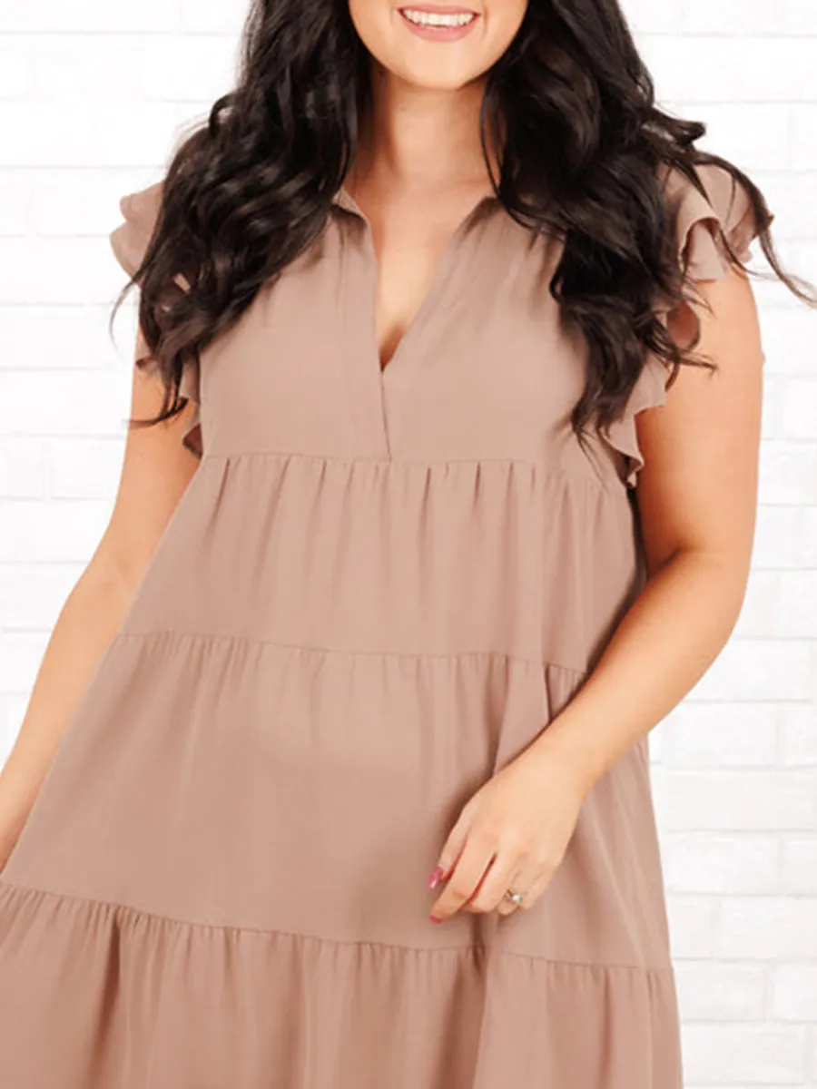 Ruffled Short Sleeve Loose Fitting Dress