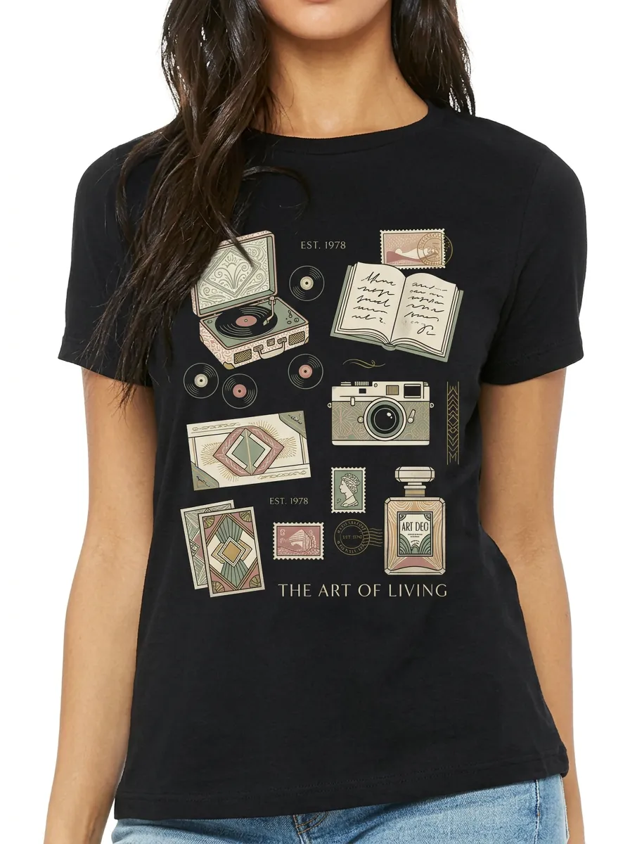 Women's Vintage Aesthetic Art Deco Objects Printed T-shirt