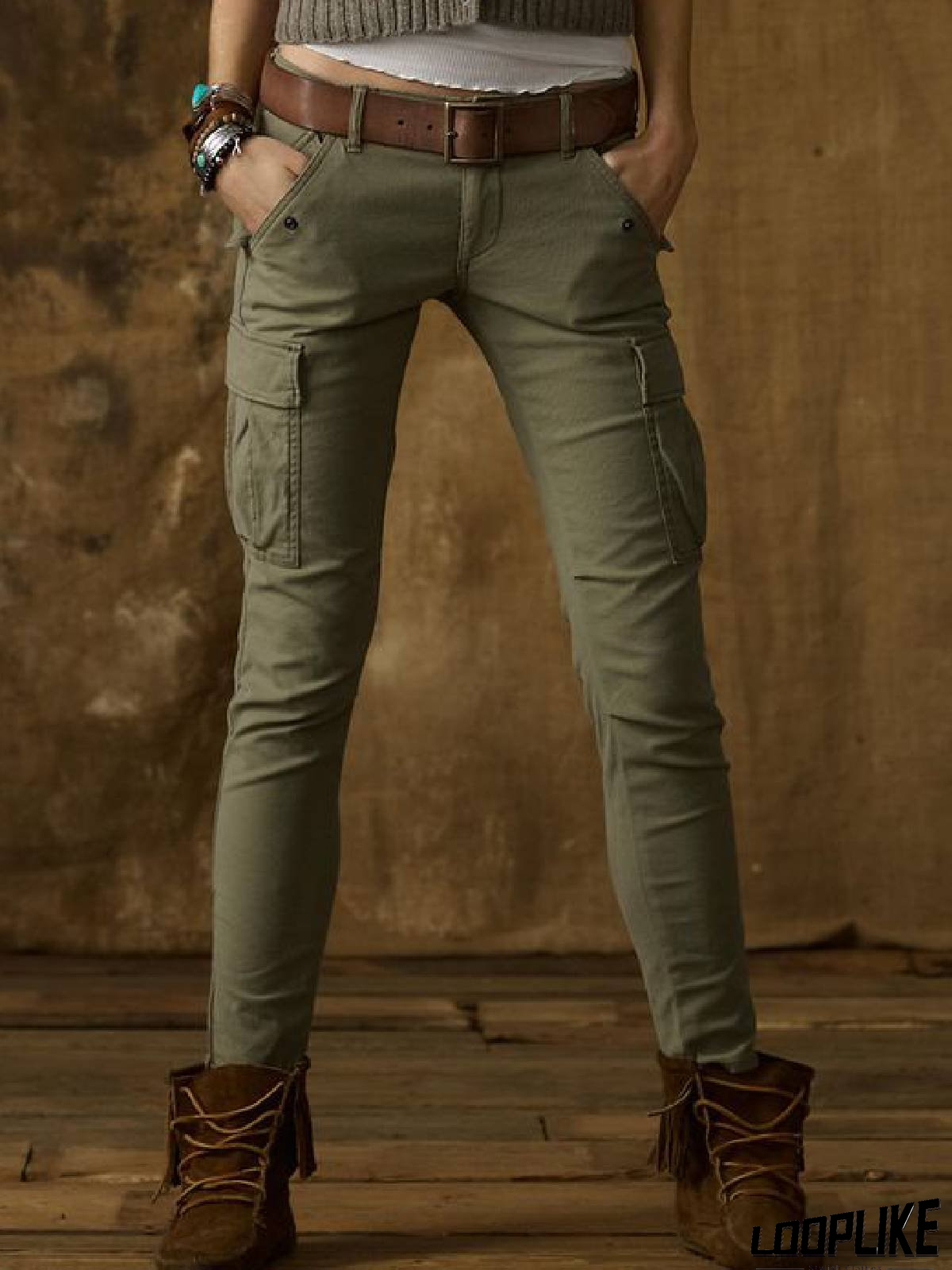 Cotton-Blend Casual Solid Pants