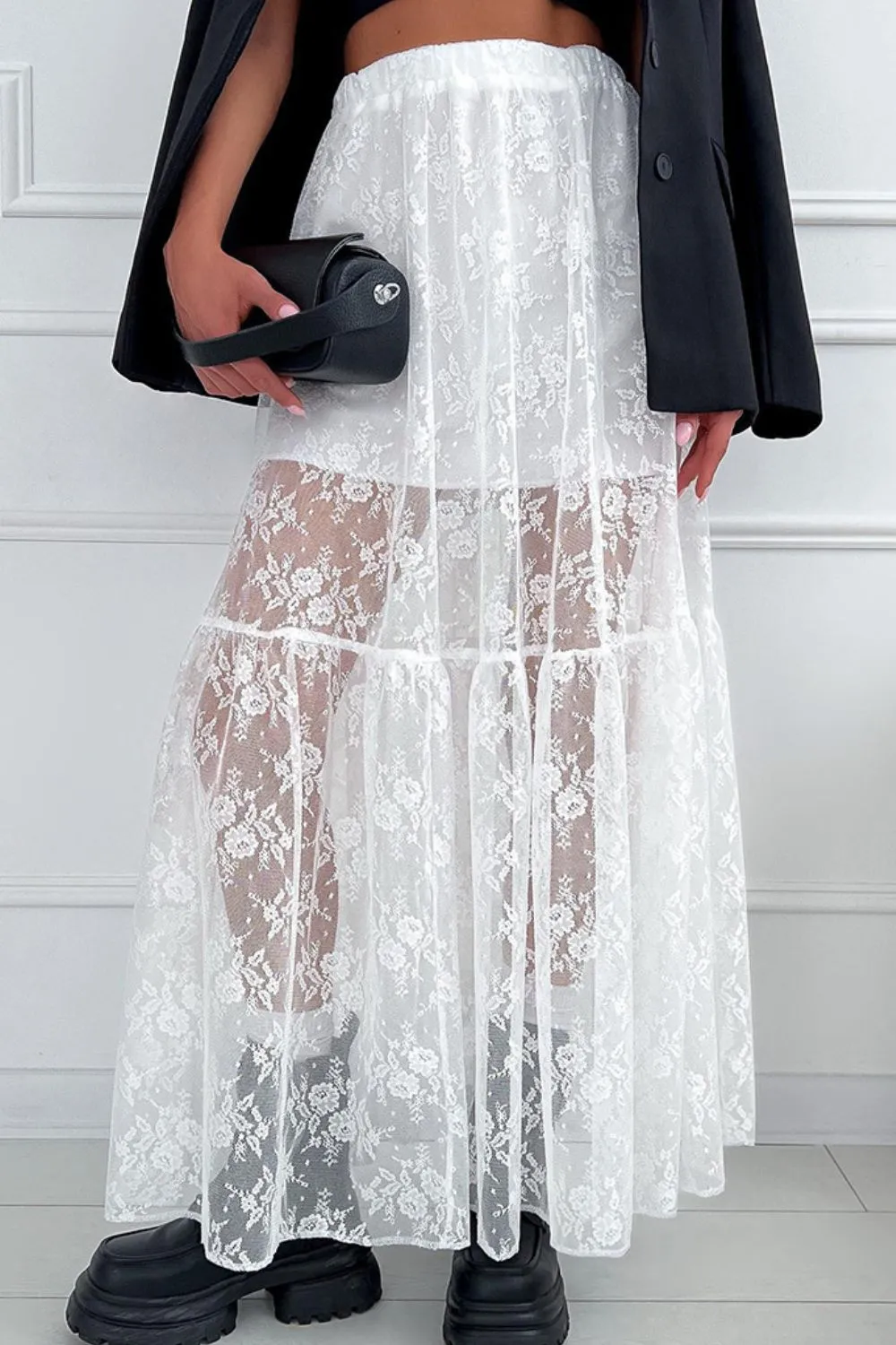 Lace Elastic Maxi Skirt