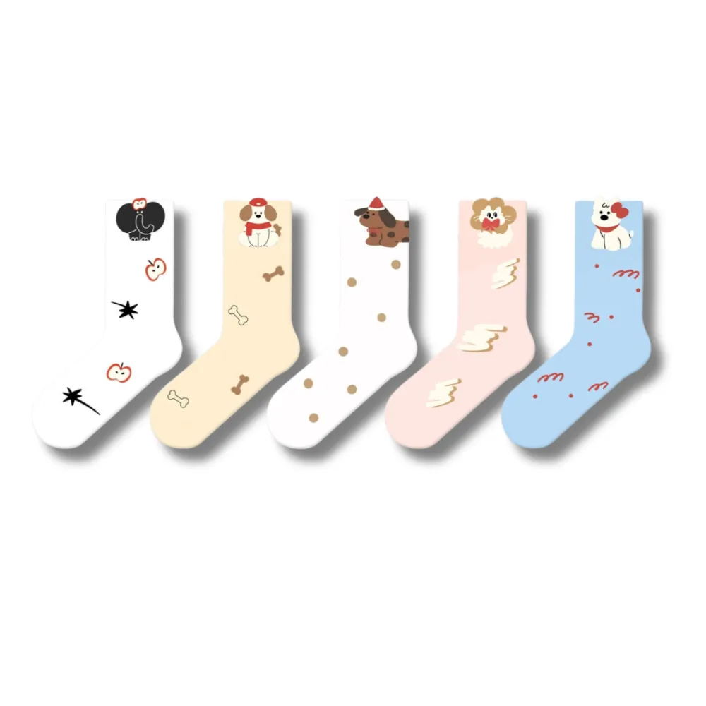 Playful Puppy Print Cotton Crew Socks