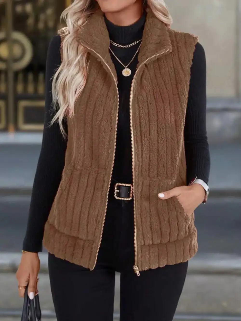 Full Size Fleece Zip-Up Vest