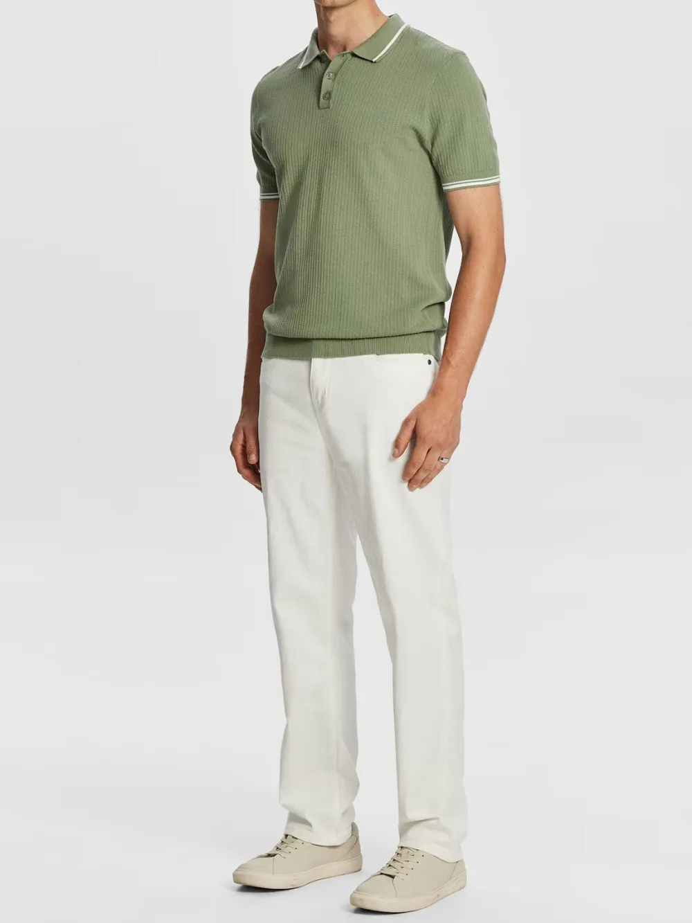 Green Short Sleeve Ribbed Polo Shirt