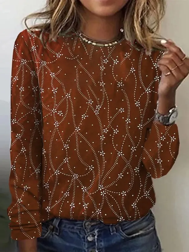 Casual Floral Crew Neck Long Sleeve T-shirt