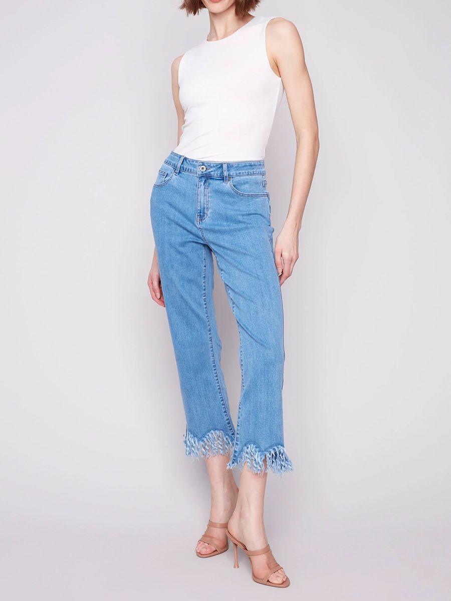 Trendy Raw Edge Cropped Flared Pants