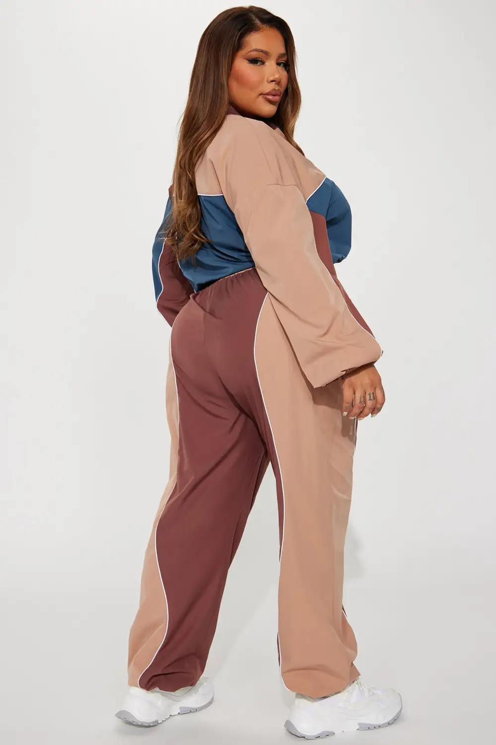 Andrea Windbreaker Jogger Set - Brown/combo