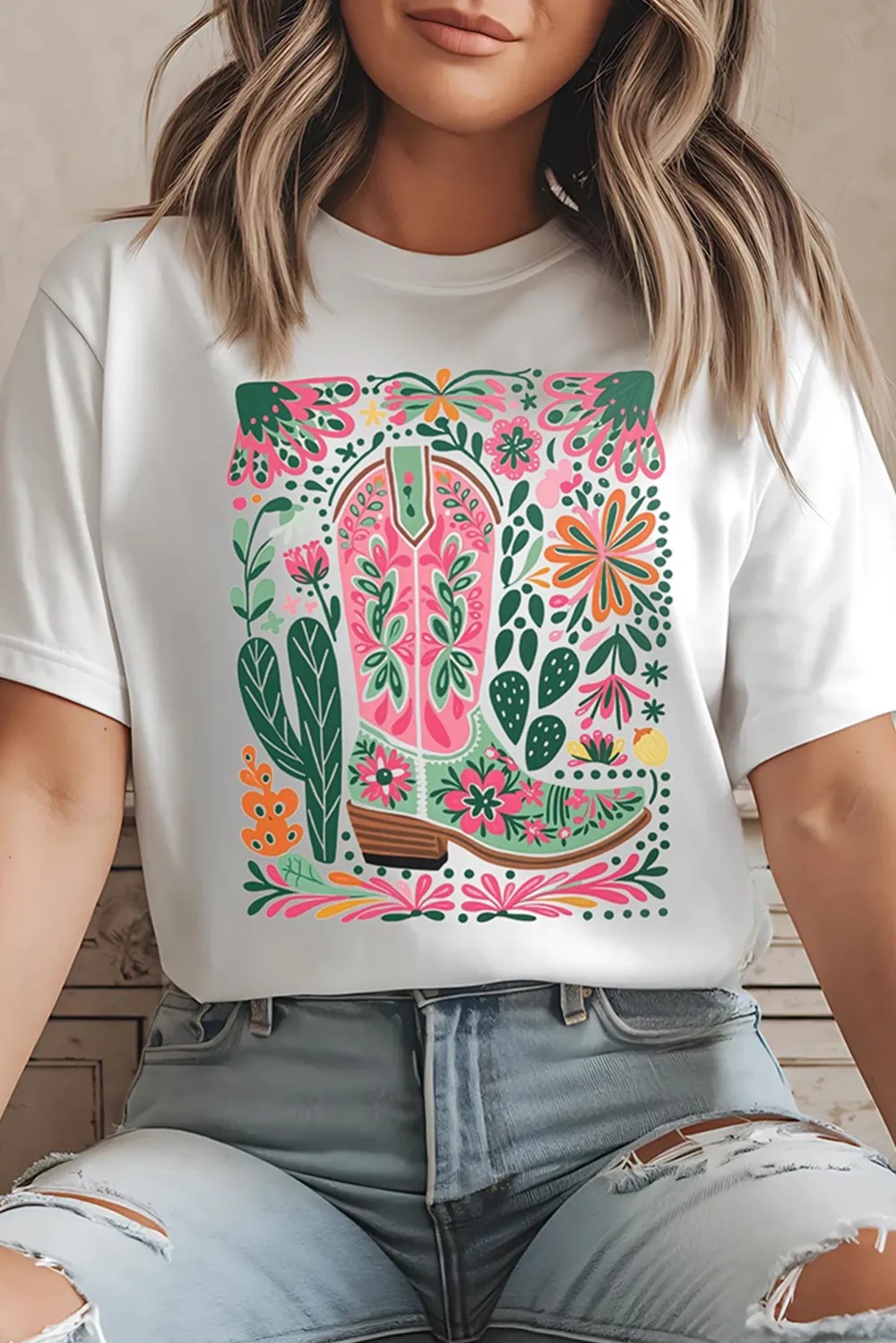 Western Boot Flower Print Tee