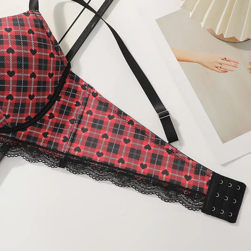 Plaid Heart Underwire Bra Push Bra