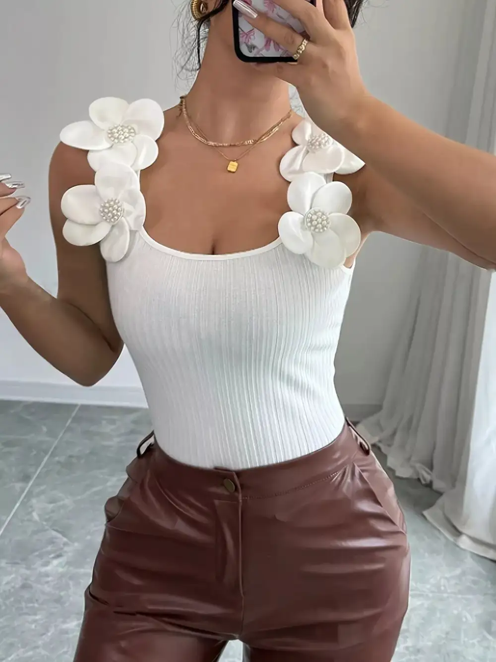 Applique Ribbed Tank Top