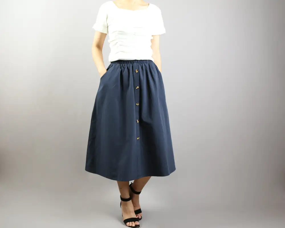 Relaxed Pocketed Linen A Line Midi Skirt