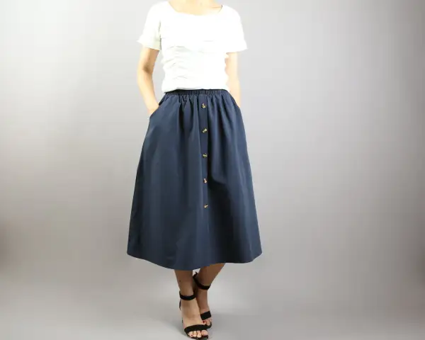 Relaxed Pocketed Linen A Line Midi Skirt