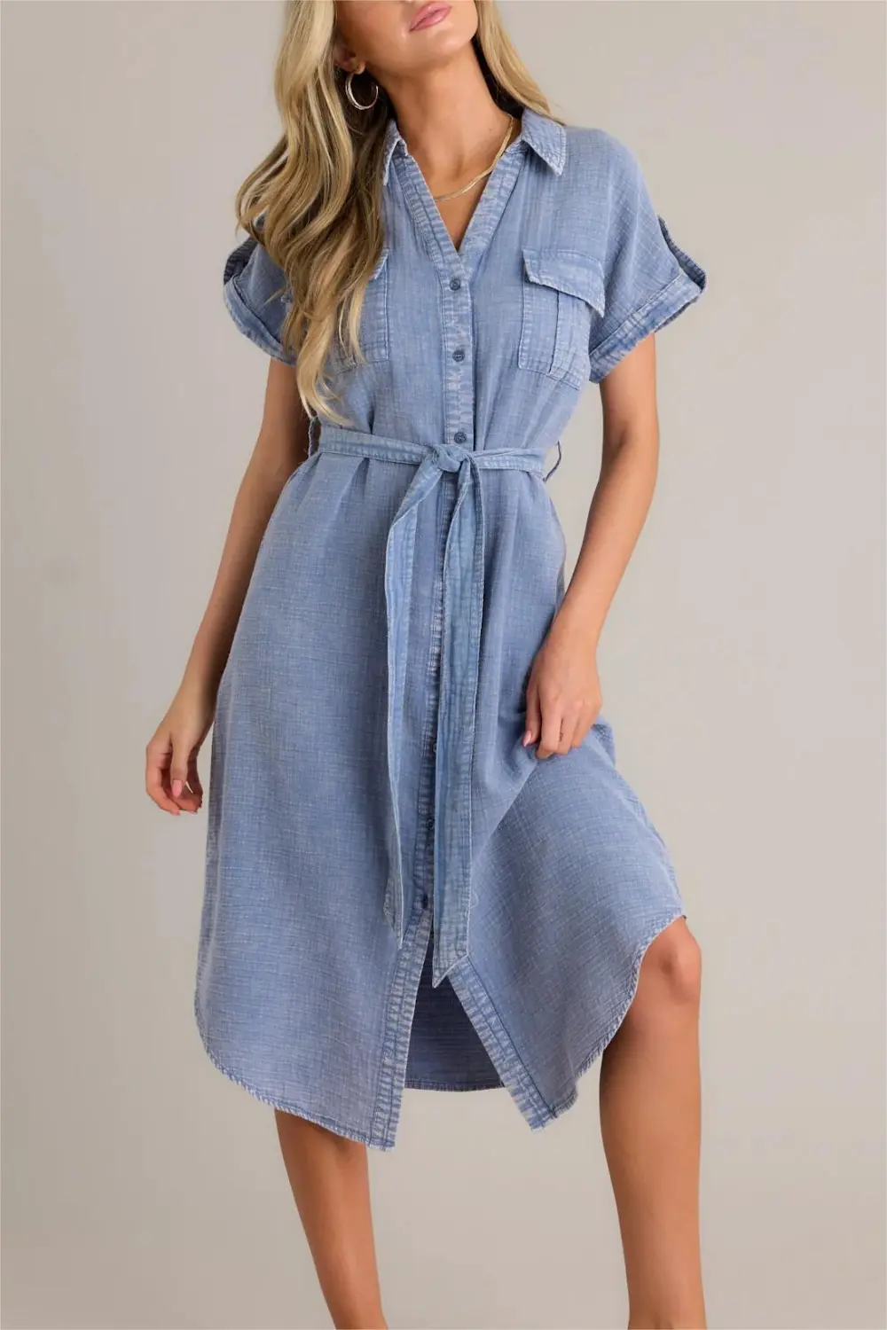 SEA SPRAY 100% COTTON BLUE WASHED MAXI DRESS