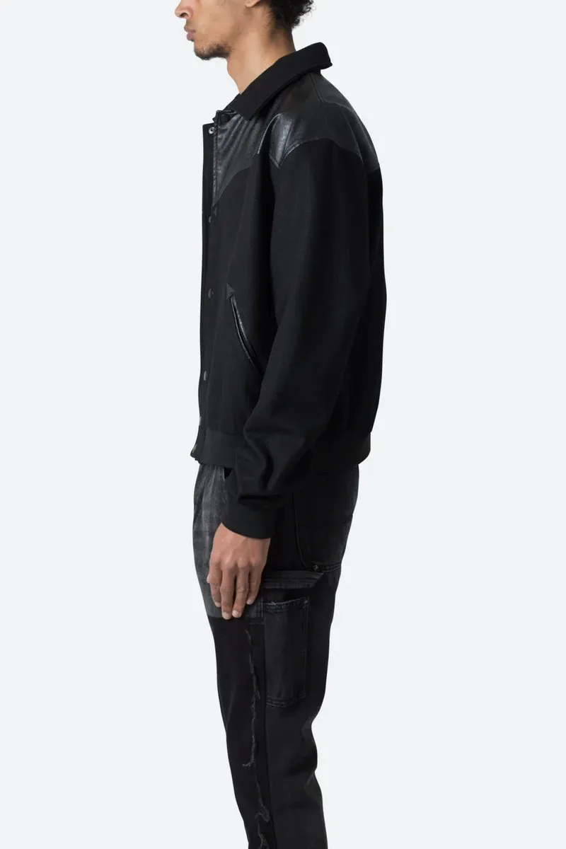 BLACK LEATHER - PATCHED BOMBER JACKET