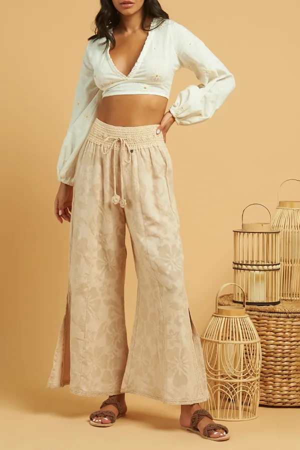 White Embroidered V Neck Crop Top