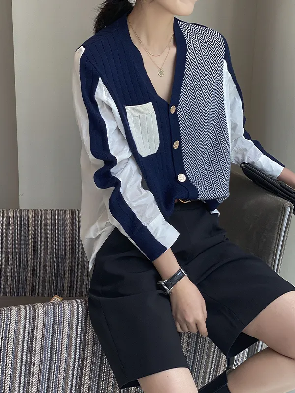 Casual Patchwork Color Shirt Cardigan