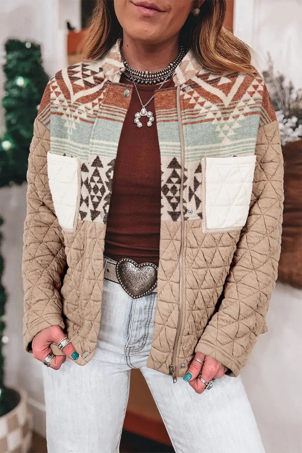 French Aztec Quilted Patchwork Western Jacket