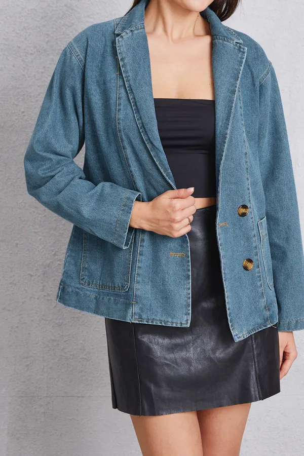 Pocketed Button-up Denim Jacket