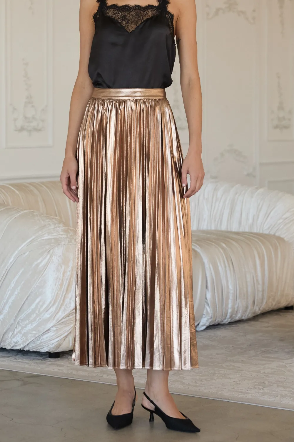 Knit Pleated Midi Skirt