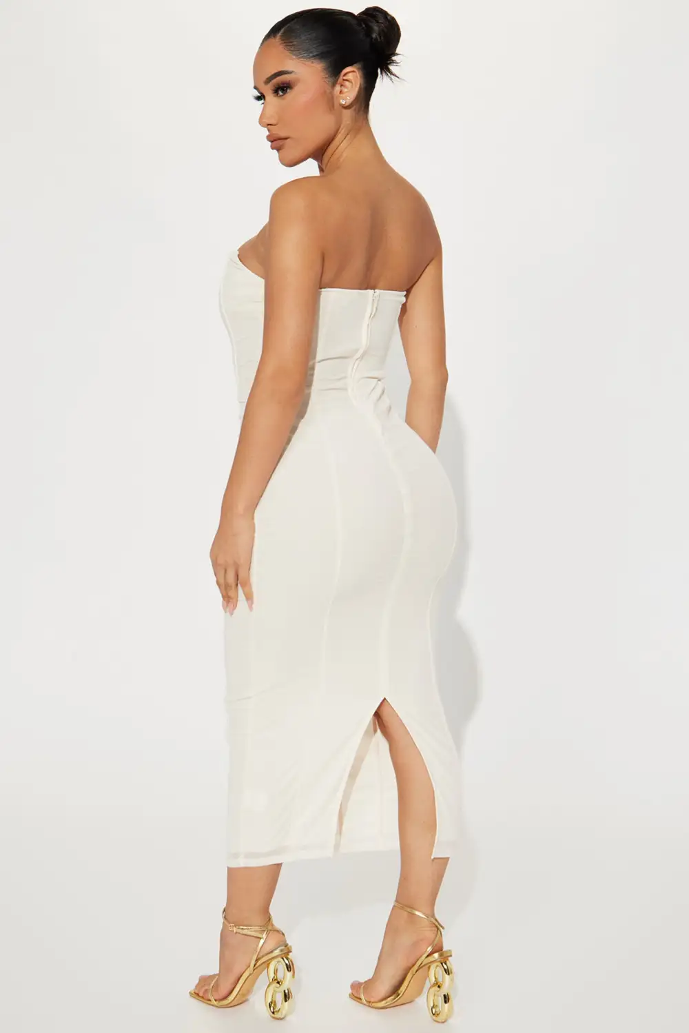 On Point Mesh Corset Midi Dress  - Cream