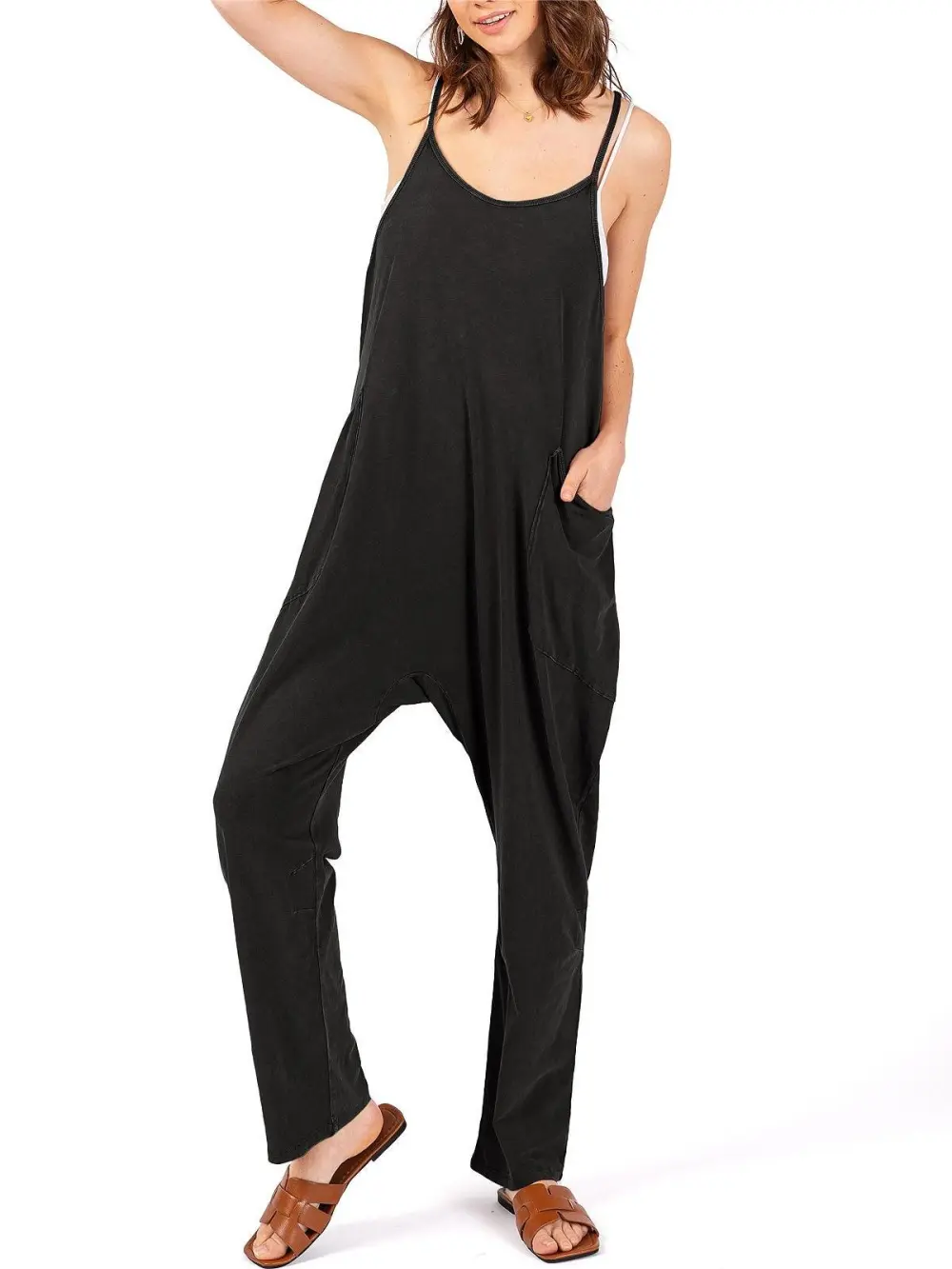 Rust - Colored Sleeveless Loose Jumpsuit