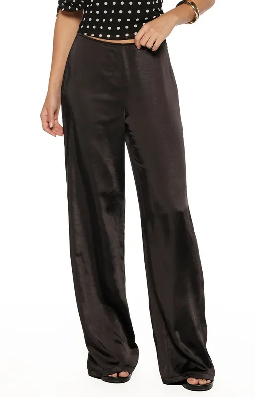 Black Satin Straight-Leg Pants
