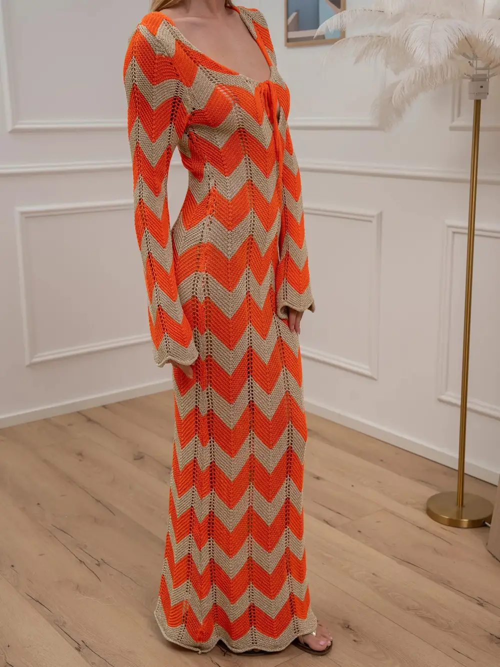 Wrapfront Maxi V Neck Dress